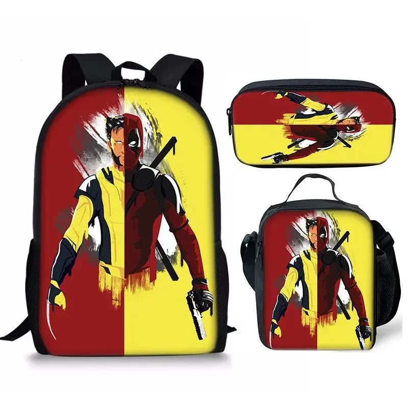 3Pcs Set Deadpools School Bags Pencil Cases Meal Bag Boys' Backpack Schools Supplies Learning Stationery Kids Customizable Gifts