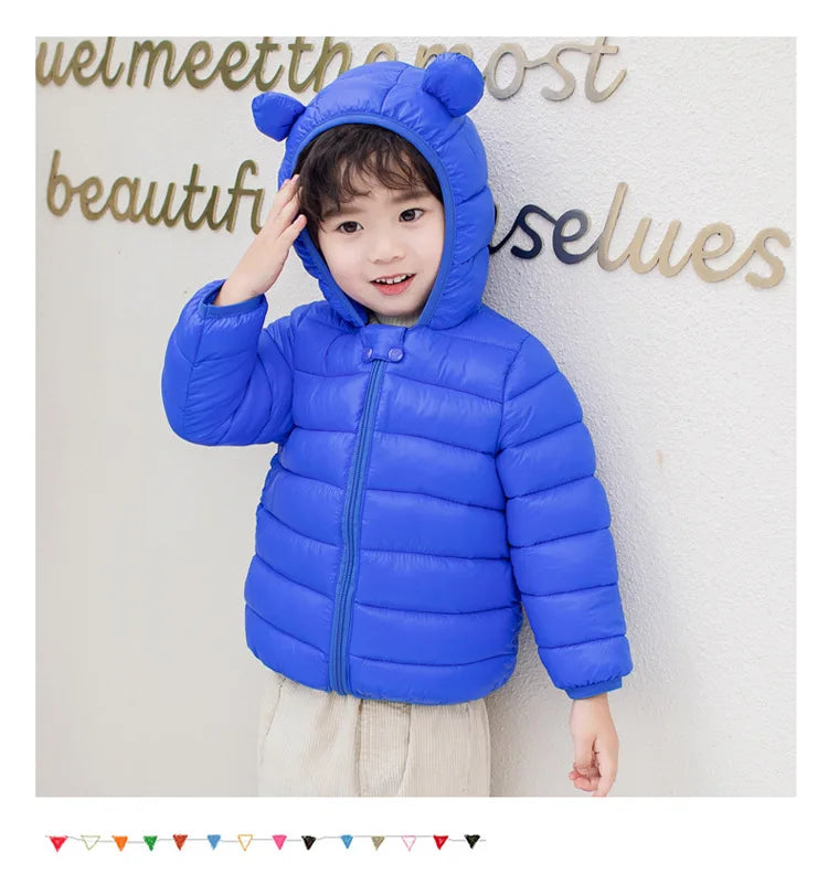 Cute Baby Girls Winter Clothes Kids Light Down Coats with Ear Hoodie Spring Girl Jacket Toddler Children Clothing for Boys Coat