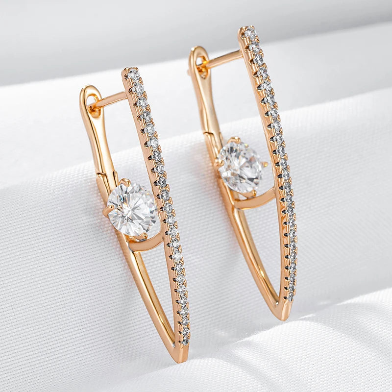Kinel New 585 Rose Gold Color Long Earrings For Women Girl Fashion V Shape Natural Zircon Accessories High Quality Daily Jewelry