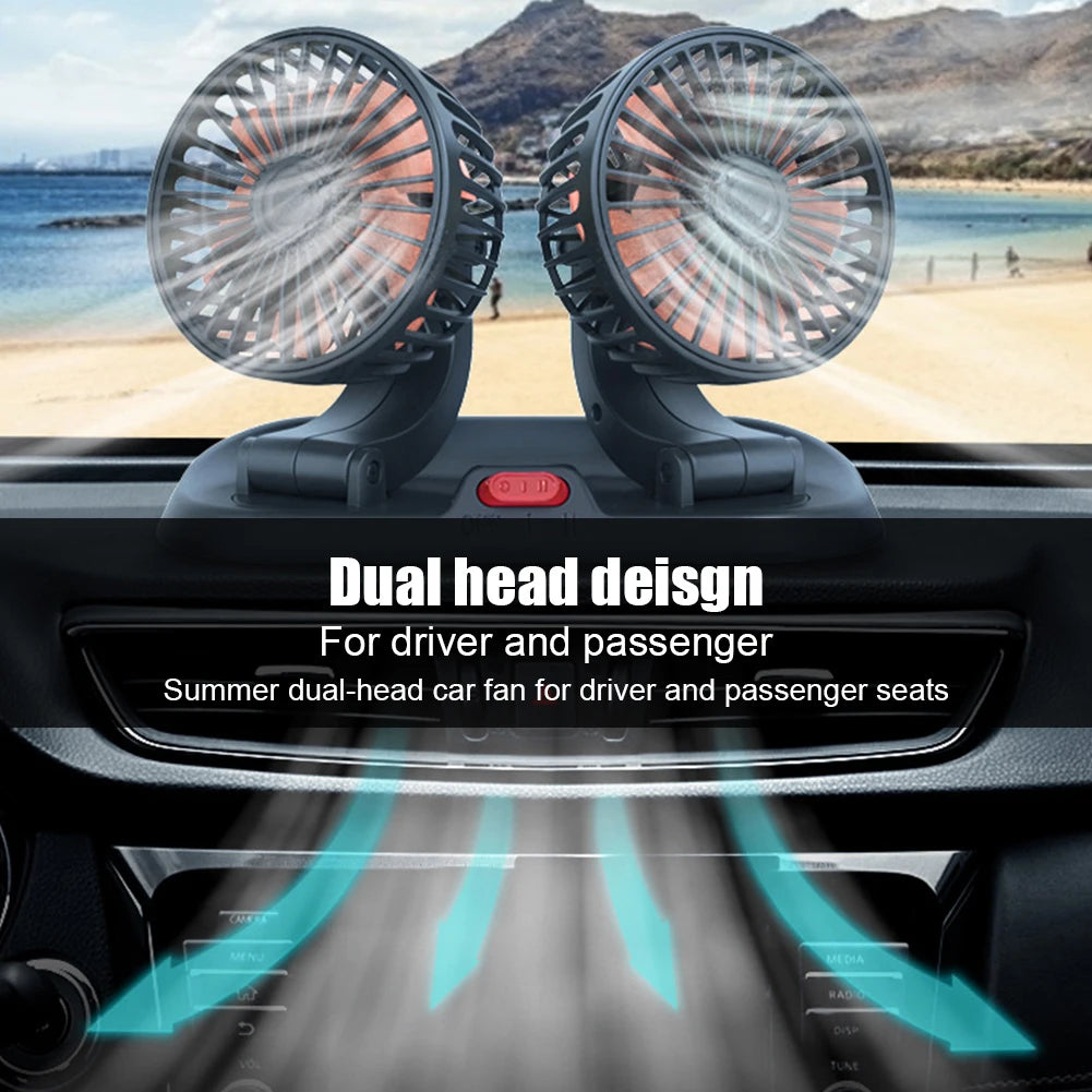 5/12/24V Car Fan Cooling Car Fan Dual Head Usb Car Fan 2 Speeds Adjustable for Auto Cooler Air Fan Car Accessories Fan
