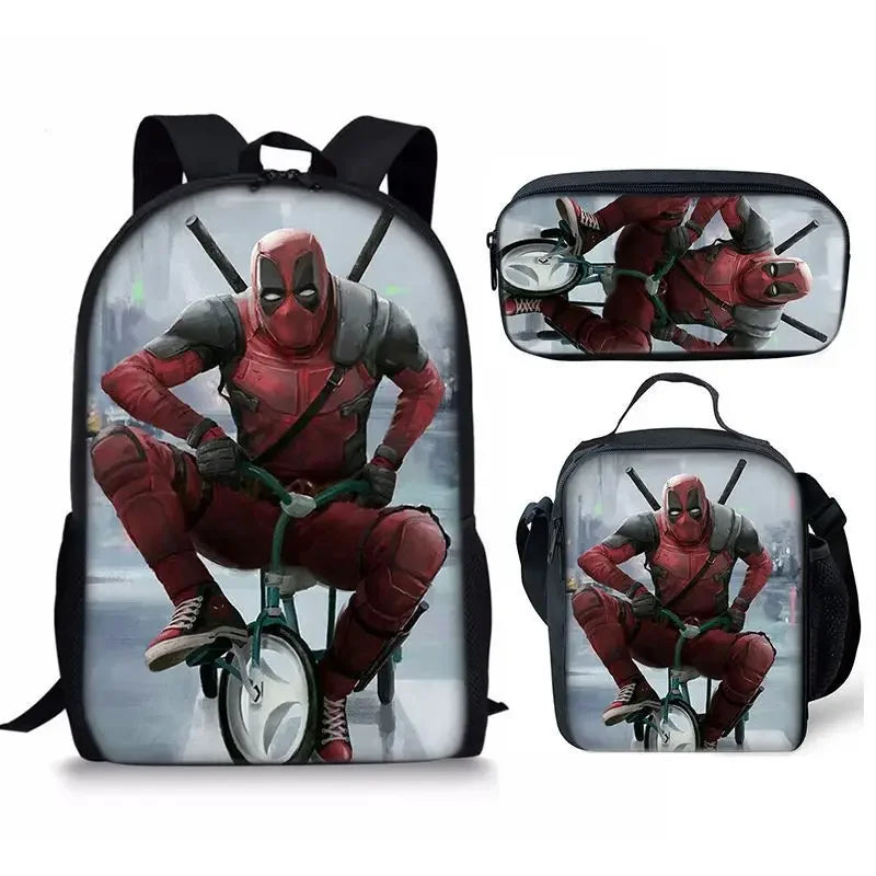 3Pcs Set Deadpools School Bags Pencil Cases Meal Bag Boys' Backpack Schools Supplies Learning Stationery Kids Customizable Gifts