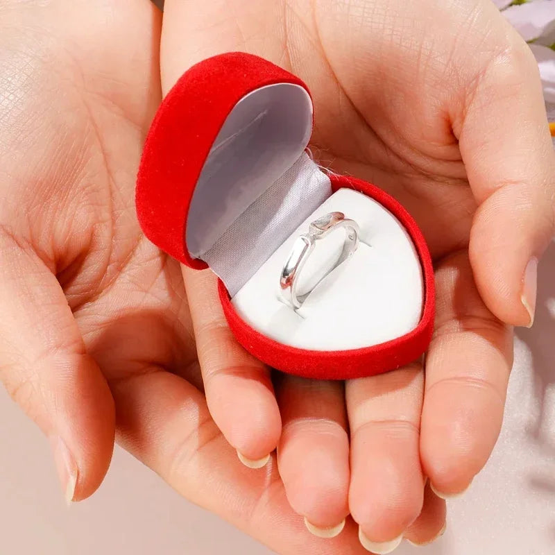 Flocking Red Heart Shape Ring Boxes Jewelry Display Cases Holder Gift Box Wedding Ring Box Counter Packaging Rings Wholesale