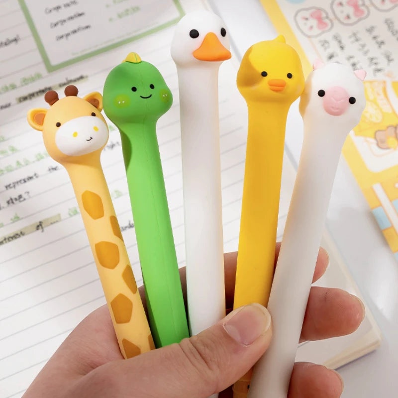 Creative Cartoon Animal Standing Gel Pen 0.5mm Black Gel Ink Pens Cute Giraffe Duck Student Quick Dry Writing Pen Kids Gift
