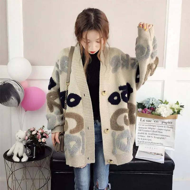 Slouchy Style Sweater Women's Cardigan Loose Autumn and Winter Korean 2023 New Style Outerwear Knitted Jacket Medium Length