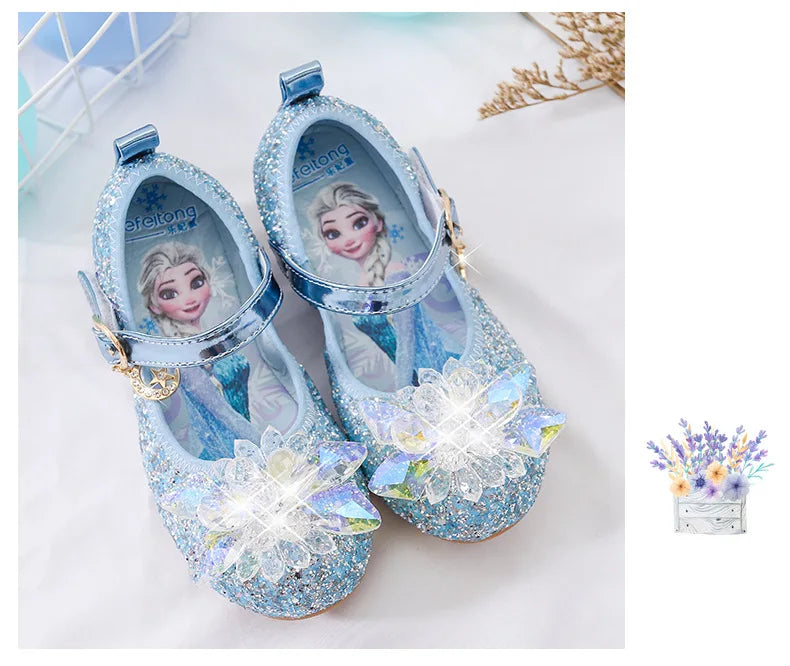 Disney Princess Crystal Shoes New Girls Single Shoes Frozen Aisha Sophia Rhinestones Shoes Performance Party Shoes Size 22-36
