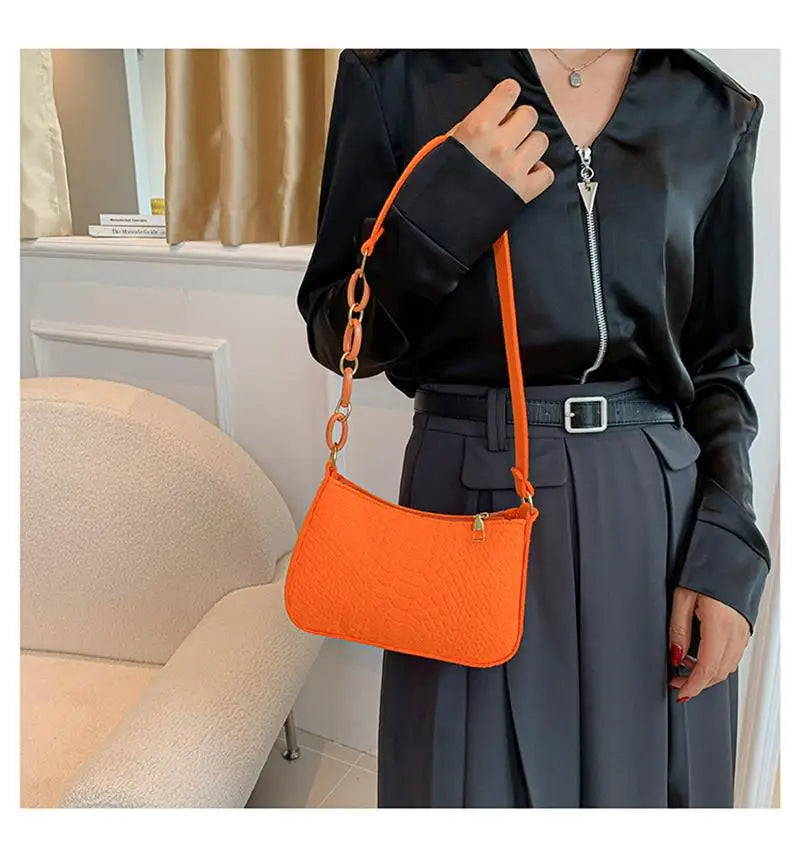 Fashion Felt Shoulder Bags For Women Women'S Subaxillary Bag Design Advanced Texture Armpit Handbags Purses Crescent Saddle Bag
