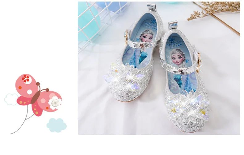 Disney Princess Crystal Shoes New Girls Single Shoes Frozen Aisha Sophia Rhinestones Shoes Performance Party Shoes Size 22-36
