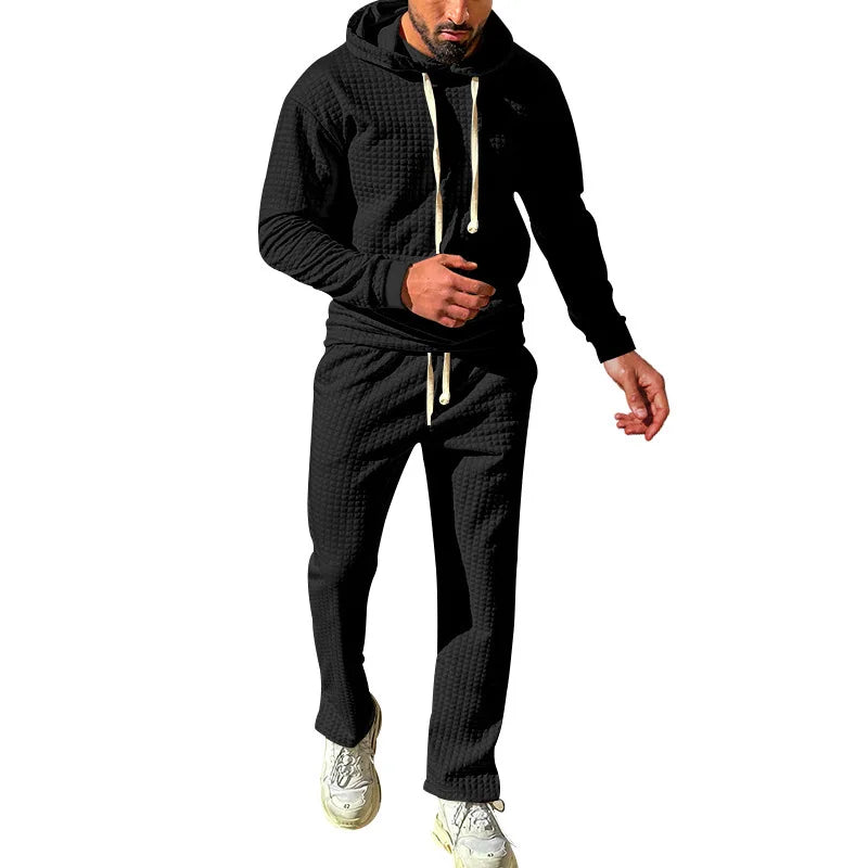 Spring and autumn men's small checkered hoodie pants men's casual sports suit