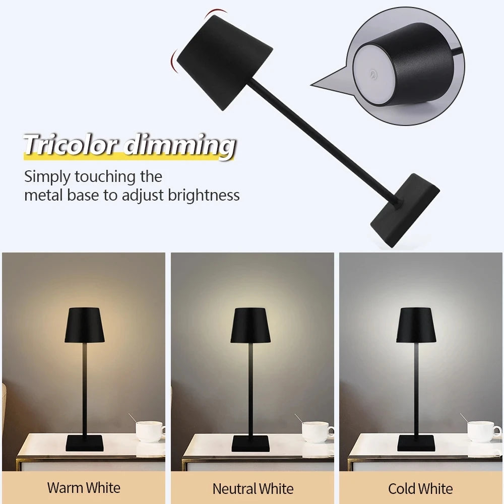 LED Desk Lamp Bar Restaurant Ambiance Wireless Table Lamps Study Office Night Light Waterproof Touch Lamp with USB Charging