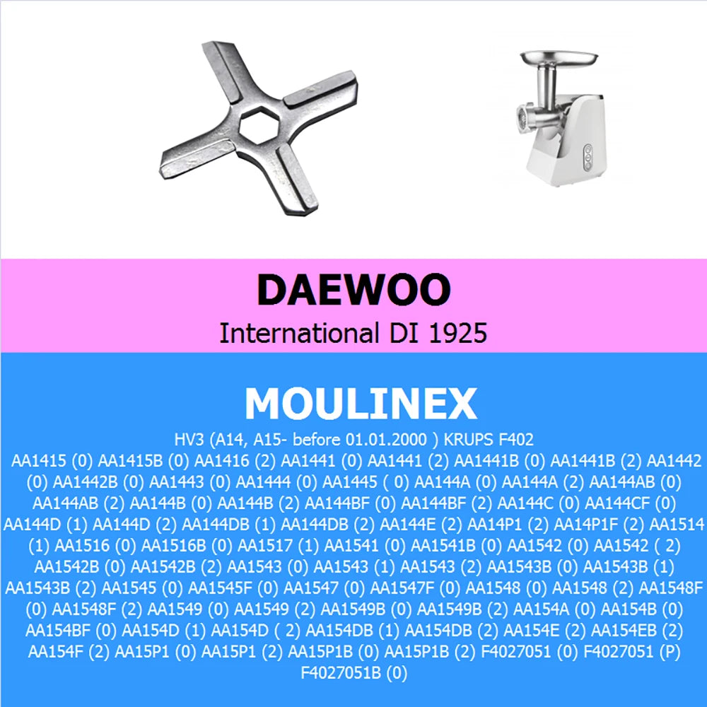 3pcs Meat Grinder Knife Stainless Steel Mincer Blade with Hexagon Hole For Moulinex HV3 KRUPS F402 Daewoo International DI 1925