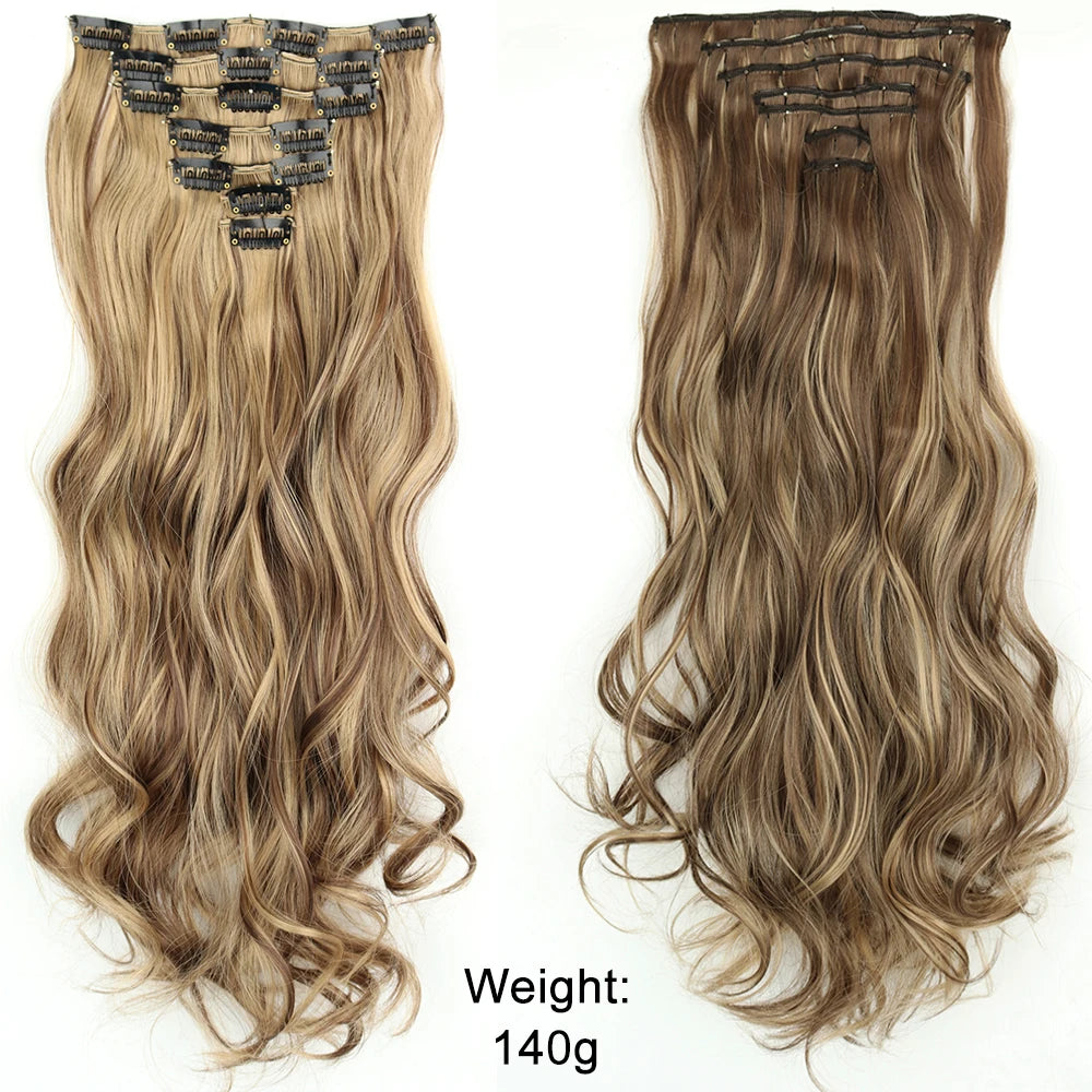 Long Straight Hairstyle 16 Clips 7Pcs/Set Hair Extensions Natural Synthetic Blonde Black Hairpieces Heat Resistant For Women