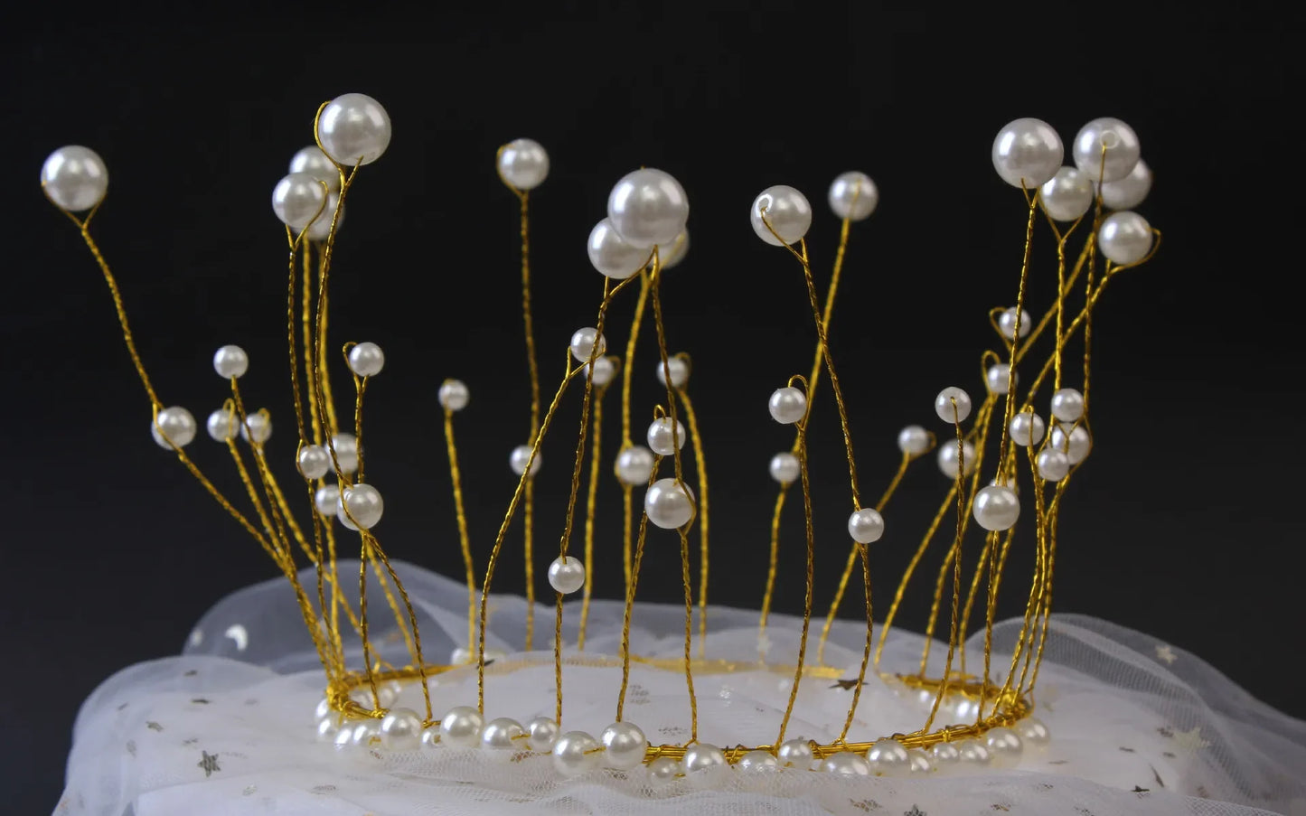 Shiny Handmade Pearl Princess Crown Cake Topper Wedding Decorating Bride and Groom Happy Birthday Hat Decoration