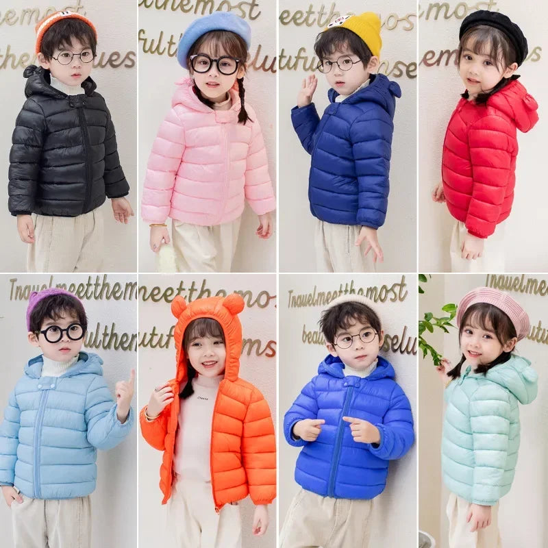 Cute Baby Girls Winter Clothes Kids Light Down Coats with Ear Hoodie Spring Girl Jacket Toddler Children Clothing for Boys Coat