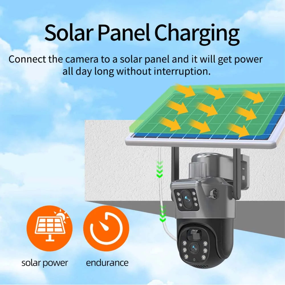4K 8MP WiFi Solar Camera Outdoor Battery WiFi IP Cam Dual Lens Dual Screen Security-Protection Wireless Surveillance CCTV