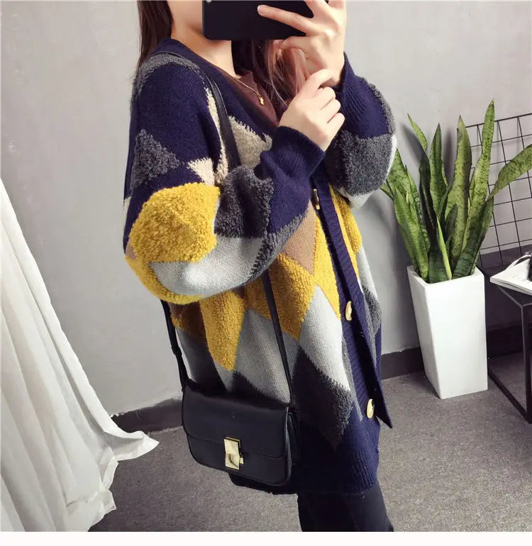 Slouchy Style Sweater Women's Cardigan Loose Autumn and Winter Korean 2023 New Style Outerwear Knitted Jacket Medium Length