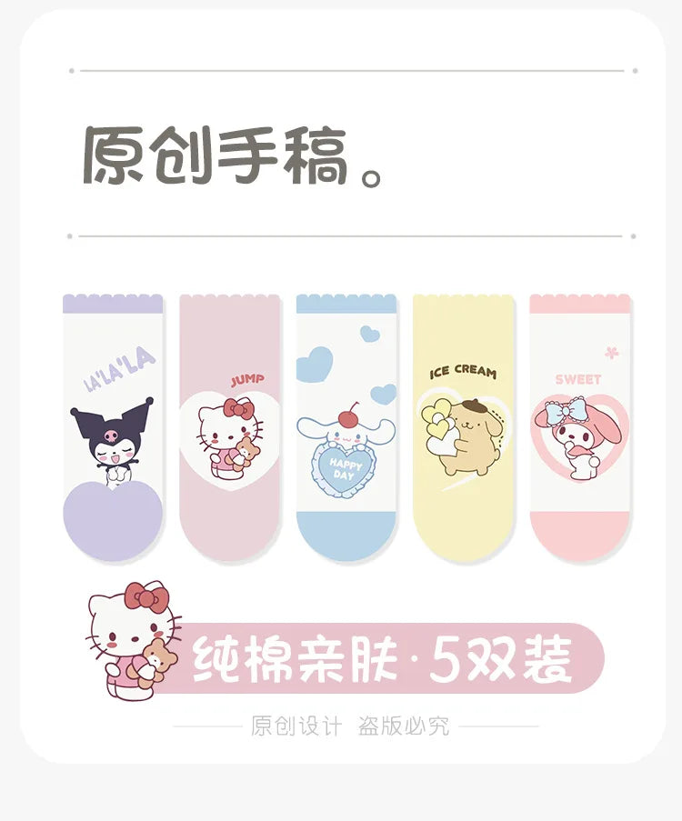 5 Pairs Sanrio Kids Socks Kuromi Kawaii New Fall Winter Cartoon Girl Children Mid-calf Socks Cotton Sock for Girls Gifts