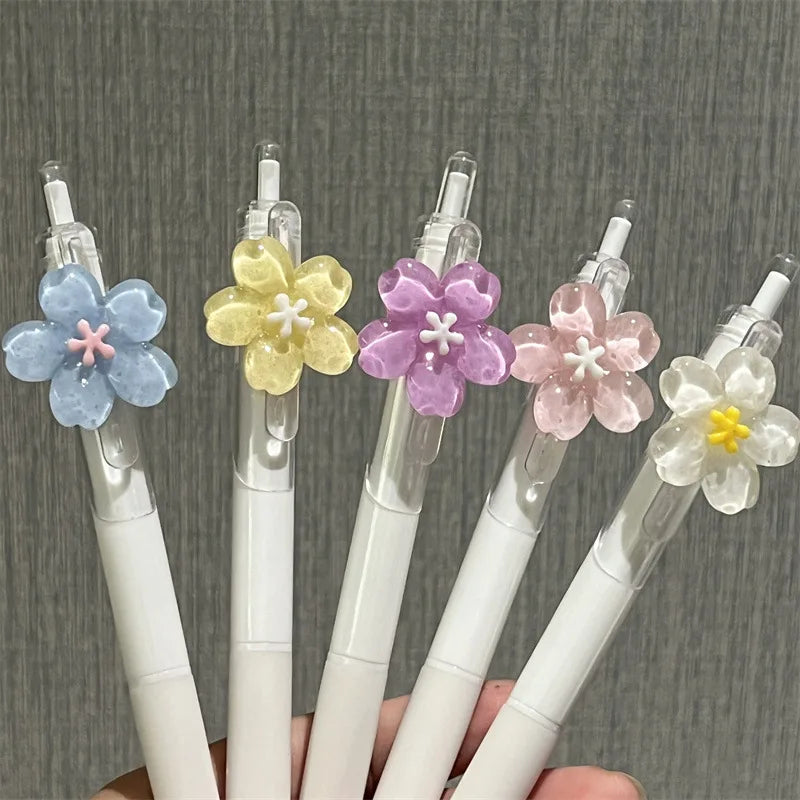 5 Pcs flower Pen 0.5mm black Cute Gel Pens For School Writing Novelty Stationery Girls Gifts