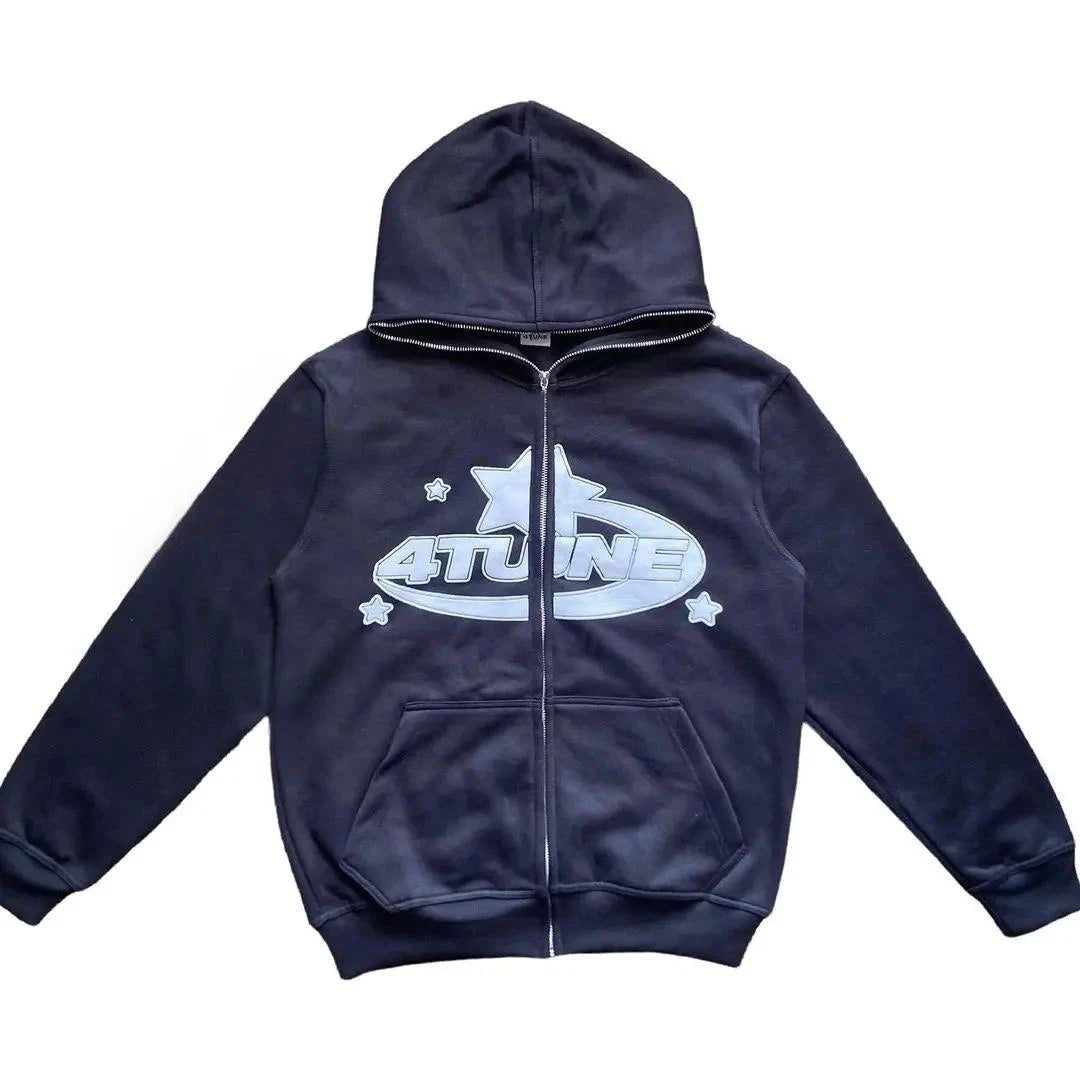 4tune full zipper sweatshirt American youth cardigan zipper jacket retro y2k hoodie women's casual loose sweatshirt