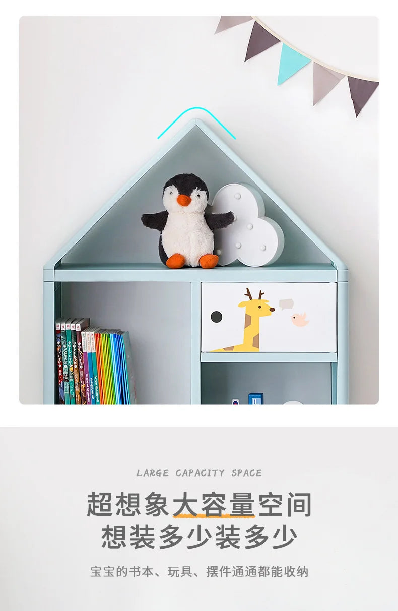 Book Cabinet Roof Shape Book Shelf Multi-layer Structure Shelf Furniture Round Corner Bookshelf For Children Universal Pulley