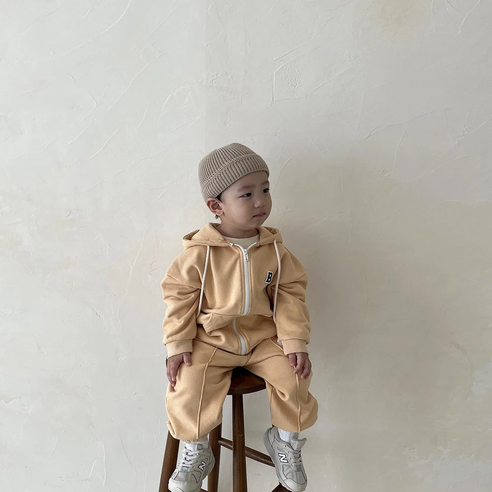 Korean INS Kids Boys Jogger Set Baby Boys Workout Jacket Hoodie +Elastic Sweatpant Sets Full Zip Hooded Child Tracksuit 1-5Y New
