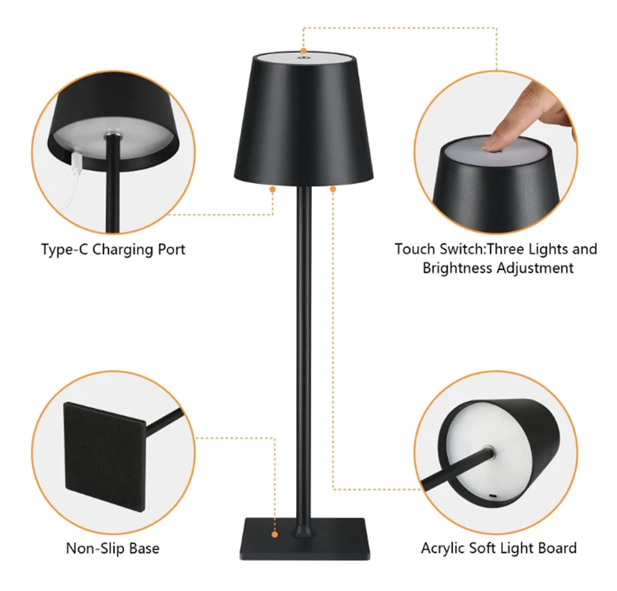 LED Desk Lamp Bar Restaurant Ambiance Wireless Table Lamps Study Office Night Light Waterproof Touch Lamp with USB Charging