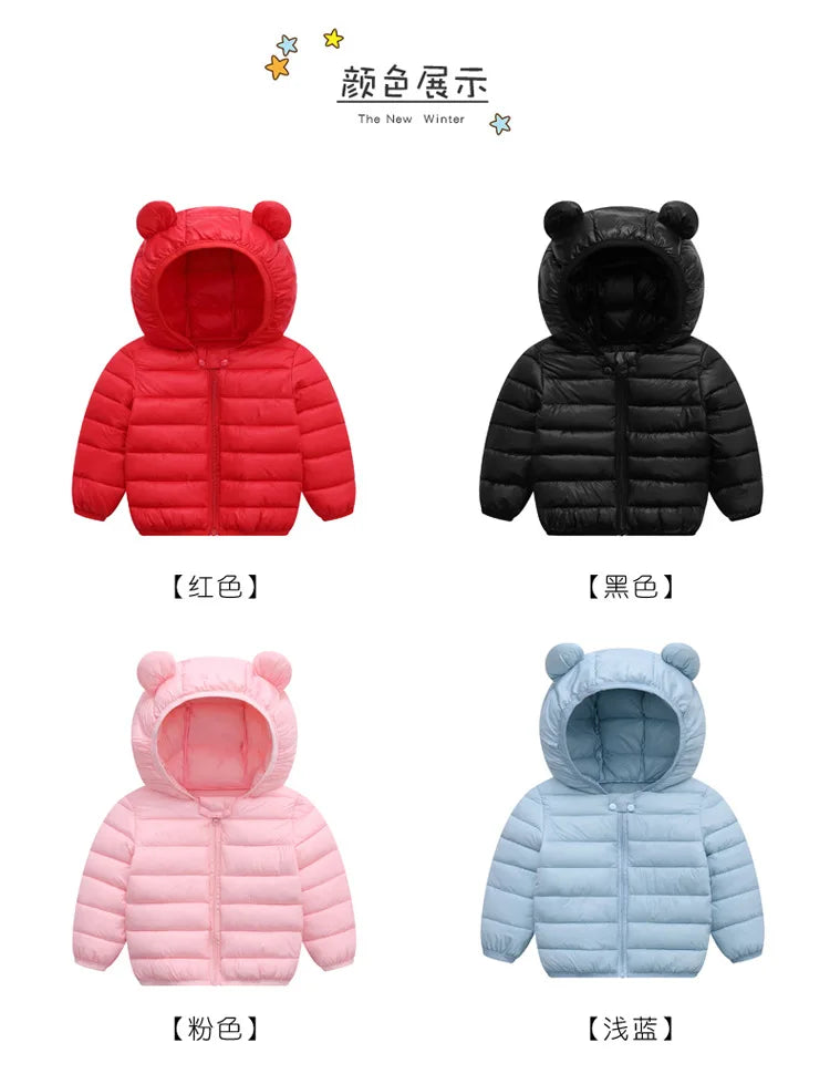 Cute Baby Girls Winter Clothes Kids Light Down Coats with Ear Hoodie Spring Girl Jacket Toddler Children Clothing for Boys Coat