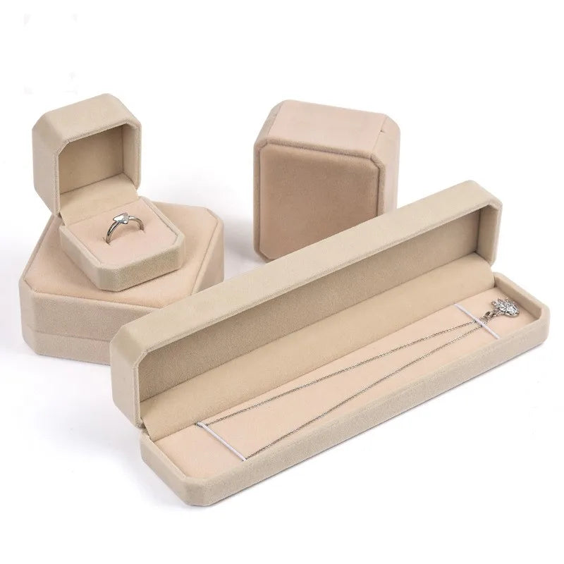 Beige Velvet Octagon Jewelry Box Necklace Pendants Bracelets Box Rings Earrings Box Jewelry Storage Display Jewelry Package Case