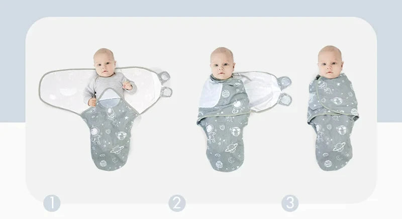 Cotton Newborn Swaddle Cartoon Printed Baby Blanket Hat Set All Seasons Adjustable Infant Sleeping Swaddle Wraps 0-6 Months