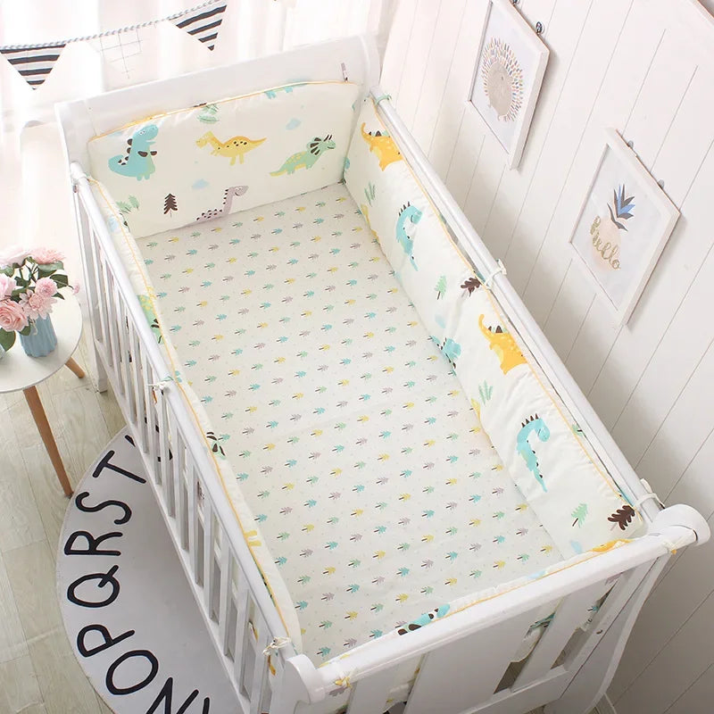 5pcs Crib Bumper Bedding Set Cotton Cute Print Sheet Cradle Side Protector Toddler Baby Room Accessories Bed Protection