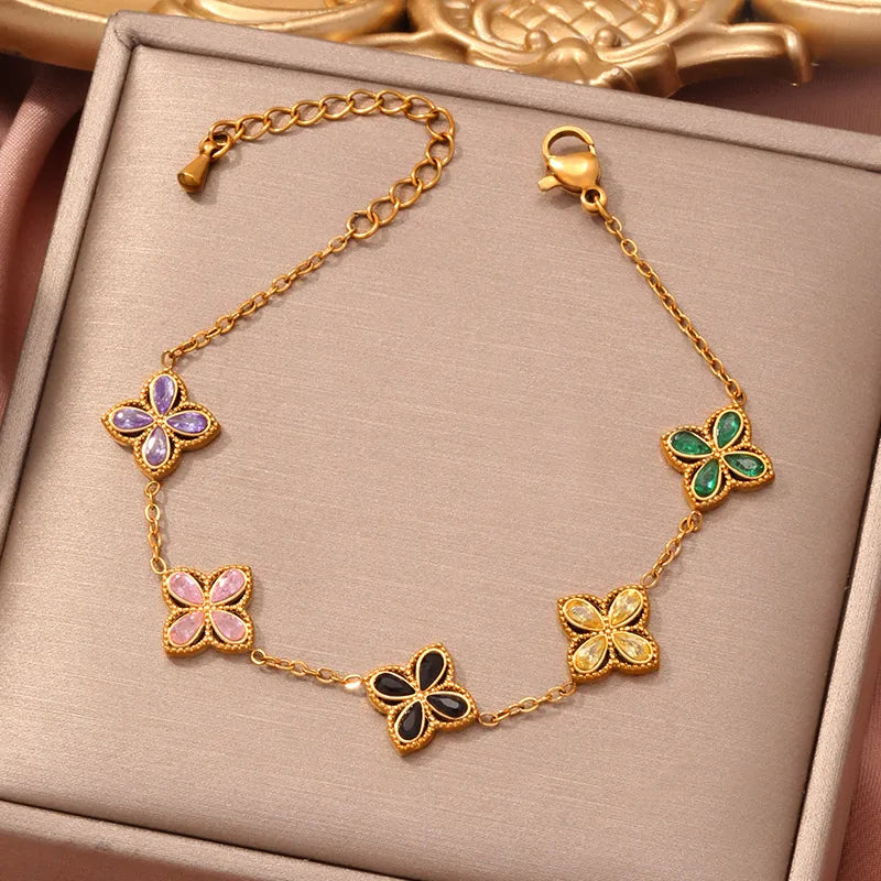 316L Stainless Steel Golden 18K Gold Plated Lucky Clover Bracelet for Women Trendy Waterproof Wrist Chain Jewelry Gift pulsera