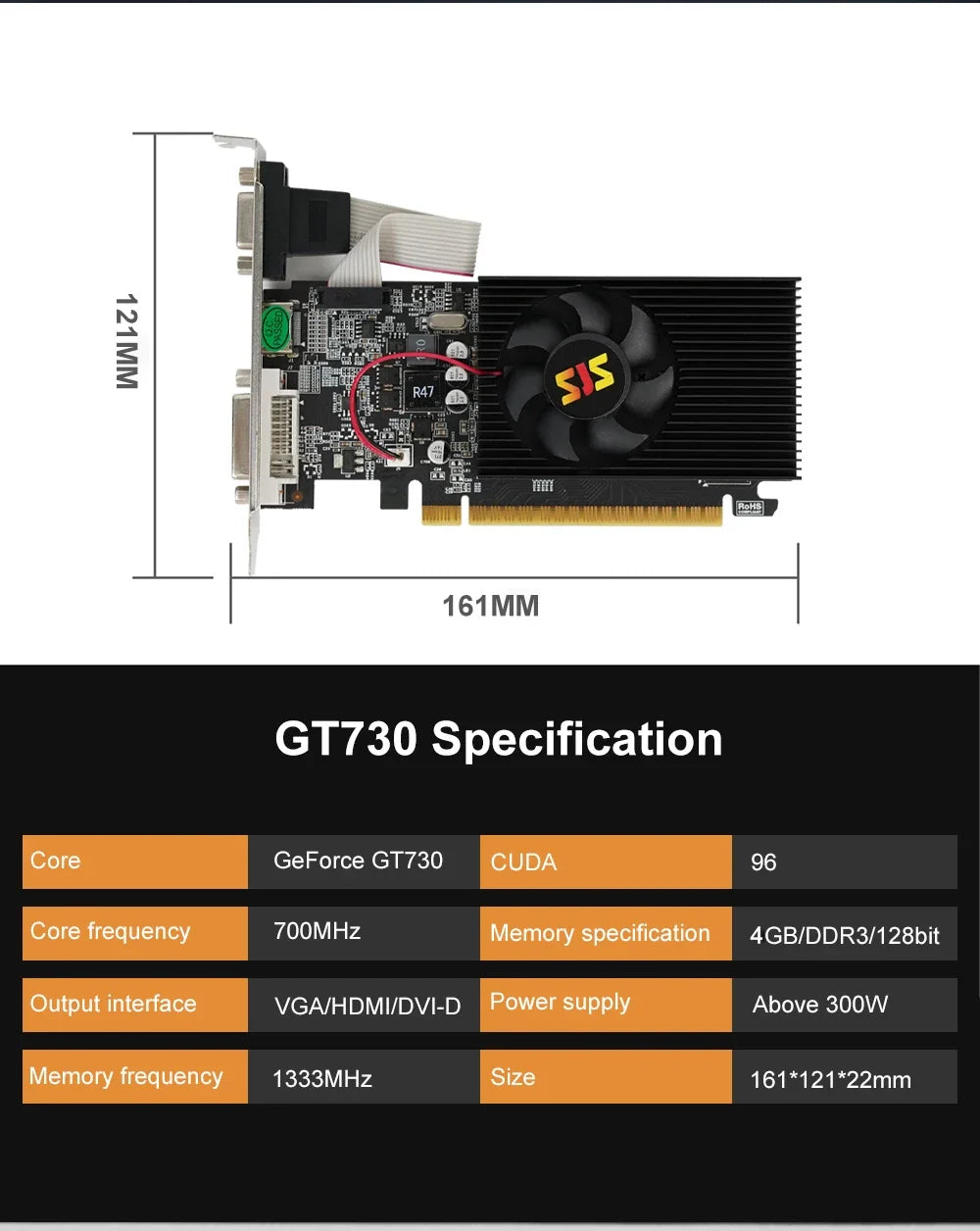 SEJISHI Video Card GeForce GT730 Display Vga Cards 2GB 4GB DDR3 128Bit Computer Graphics Card NVIDIA Game PC GT 730 HDMI DVI