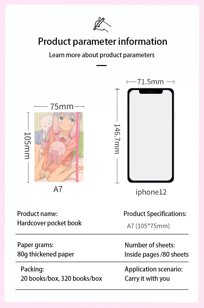 Cartoon a7 binding hardcover student Pocket This cute little notebook with hot gold and color border portable notepad
