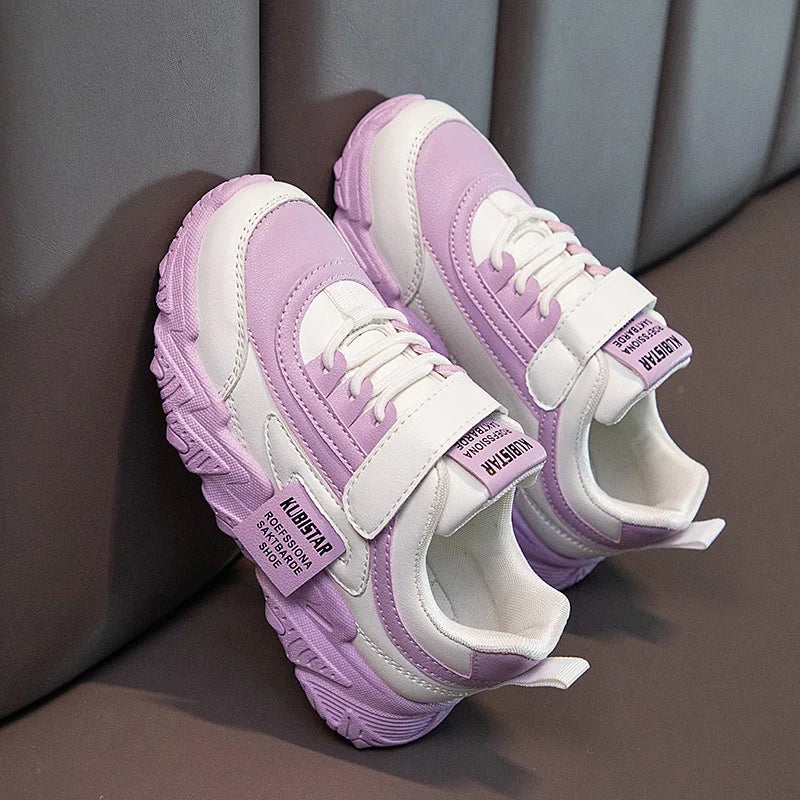 Spring New Kids Sneakers 2023 PU Girls Casual Mesh Solid Pink Light Boys White Hook & Loop Children Non-slip Sports Shoe Fashion