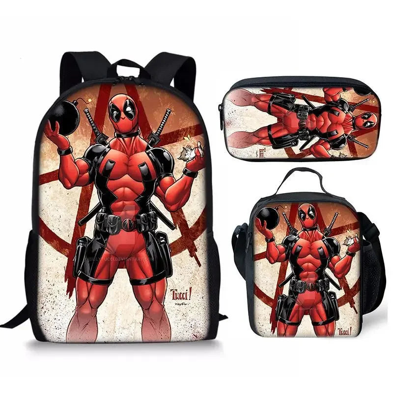 3Pcs Set Deadpools School Bags Pencil Cases Meal Bag Boys' Backpack Schools Supplies Learning Stationery Kids Customizable Gifts