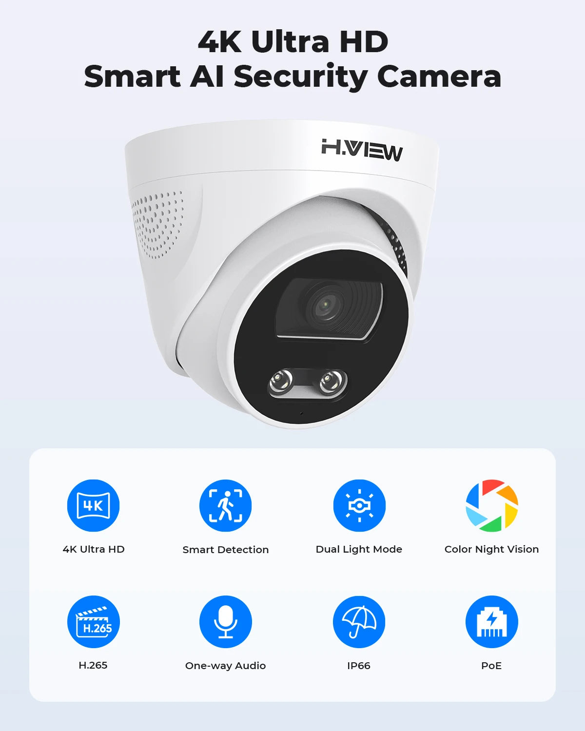 H.View 8Mp Poe Ip Camera Ai Face Detection 4K Cctv Security Camera Outdoor Dome Audio Video Surveillance Recorder xmeye app nvr