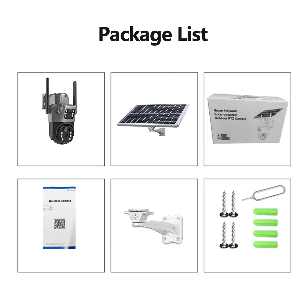 4K 8MP WiFi Solar Camera Outdoor Battery WiFi IP Cam Dual Lens Dual Screen Security-Protection Wireless Surveillance CCTV