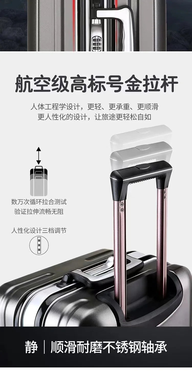 Aluminium Frame Suitcase on Wheels Business Zipper Carry-on Cabin Suitcase USB Port 28-inch Luggage Carrier Trolley Case