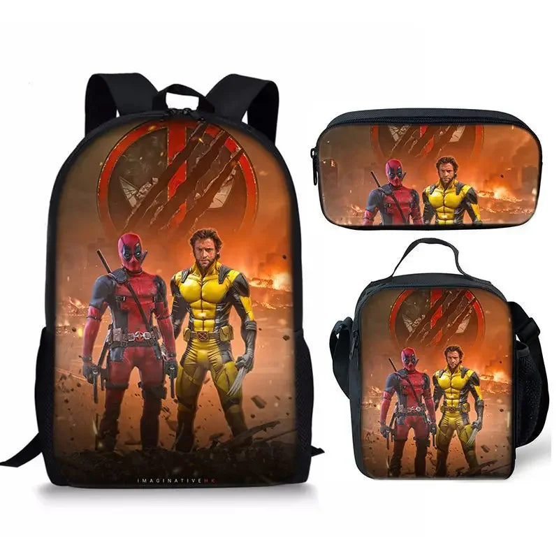 3Pcs Set Deadpools School Bags Pencil Cases Meal Bag Boys' Backpack Schools Supplies Learning Stationery Kids Customizable Gifts