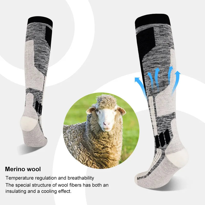 DAY WOLF Merino Wool Ski Socks High Quality Professional Men/Women Outdoor Hiking Socks Thicken Terry Warm Knee High Long Socks