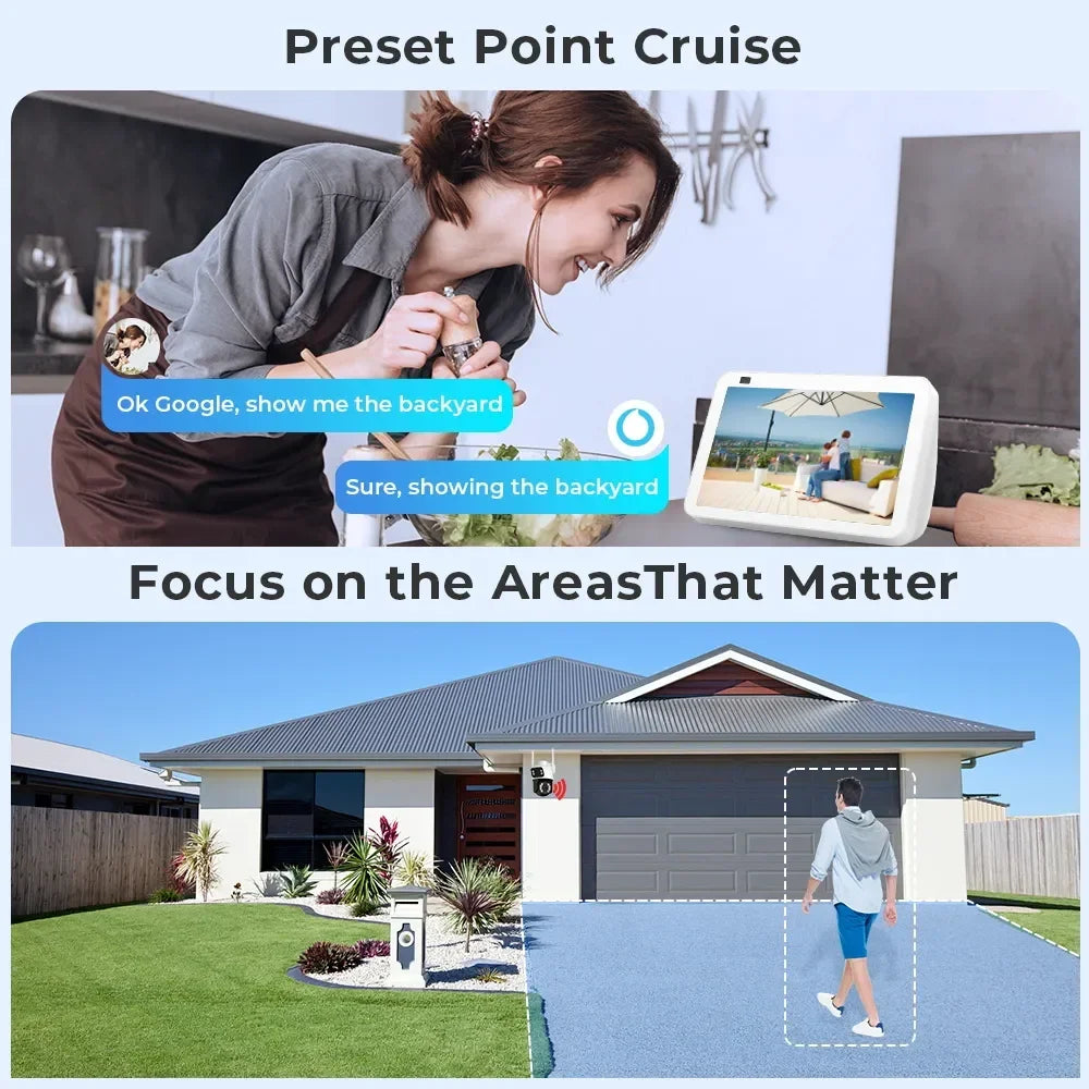 Hiseeu Wifi Surveillance Camera, Dual Lens, 4X Digital Zoom, AI Human Detect, ONVIF, Outdoor Security PTZ IP Cameras, 4K, 8MP