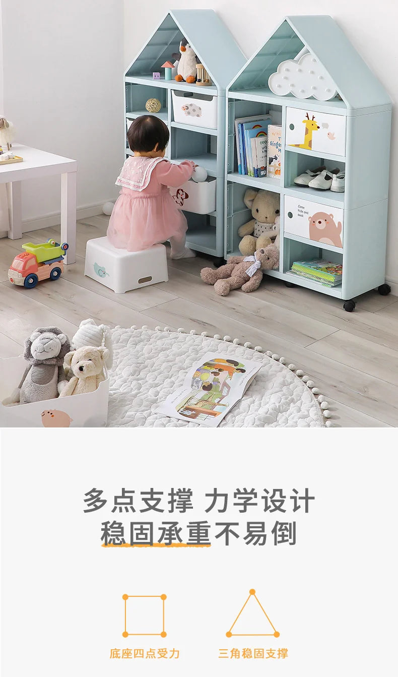 Book Cabinet Roof Shape Book Shelf Multi-layer Structure Shelf Furniture Round Corner Bookshelf For Children Universal Pulley