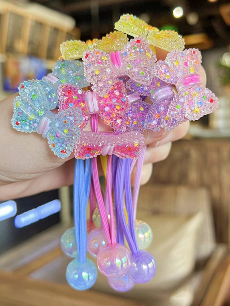 2PCS New Colored Sugar Bow Girls Lovely Elastic Hair Bands Kids Princess Hair Accessories Children Hair Ties Baby Headwear