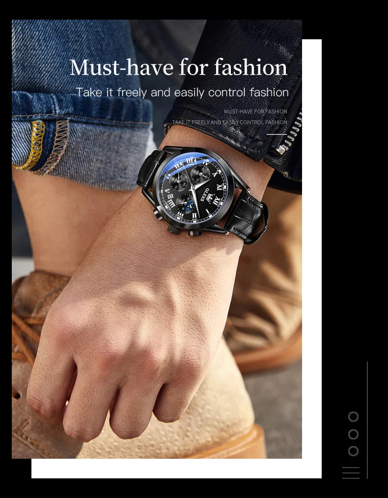 OLEVS Brand Men's Watches Chronograph Waterproof Calendar Quartz Male Watch Sports Leather strap Stainless steel Luxury Original