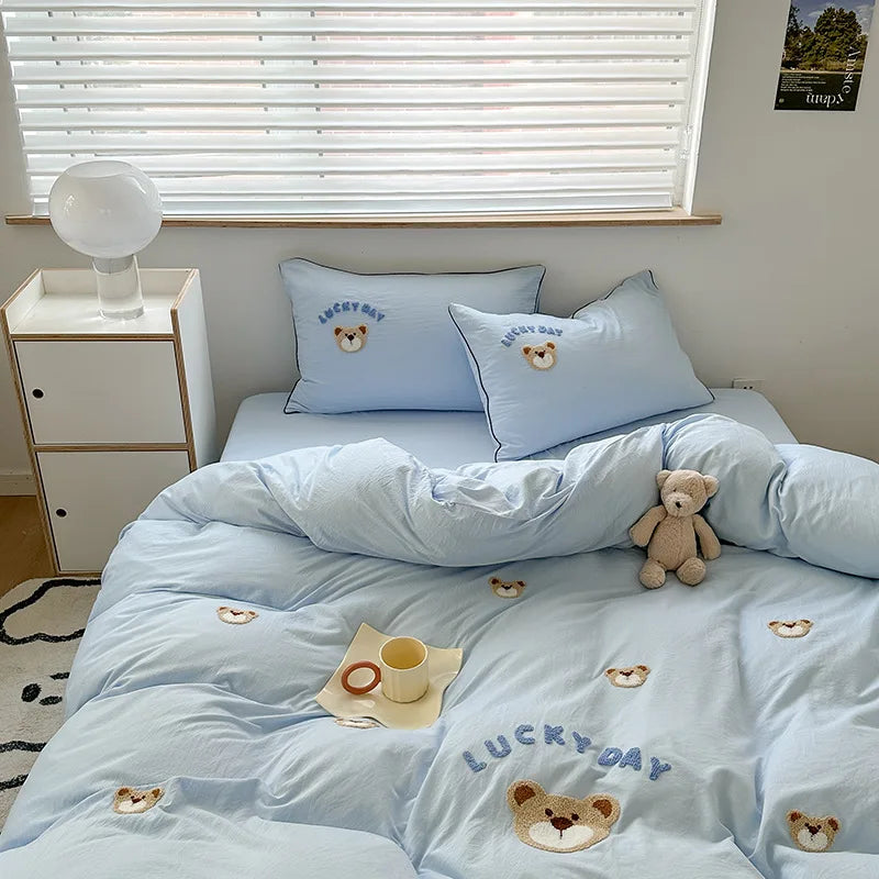 3PCS Baby Cartoon Bear Bedding Set For Newborns Soft Cotton Crib Bedding Set For Girl Bed Linen For Kid Baby Nursery Decor