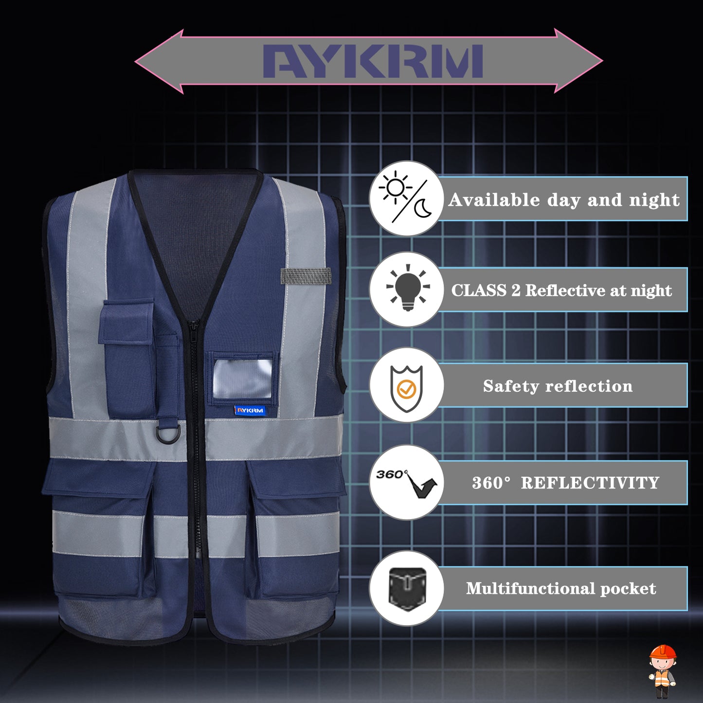 AYKRM 21 Colour (XS-8XL) Hi Vis Viz High Visibility Reflective Zip Pocket Security Waistcoats Jacket Workwear Vests