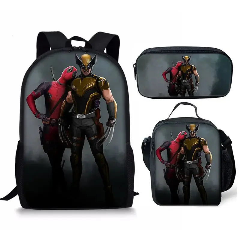 3Pcs Set Deadpools School Bags Pencil Cases Meal Bag Boys' Backpack Schools Supplies Learning Stationery Kids Customizable Gifts