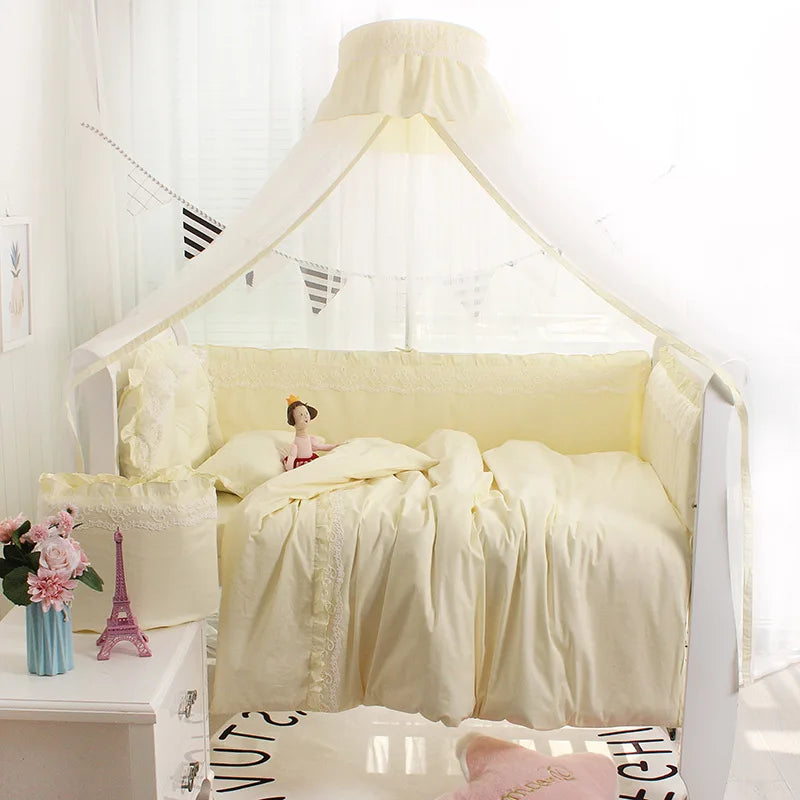 5PCS/Set Lace Crib Surround Solid Color Children's Bedding Kit Pure Cotton Thicken Baby Anti-collision Bed Bumpers Sheet