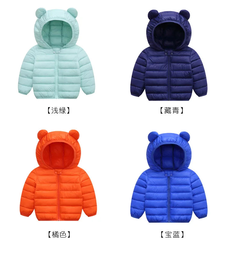 Cute Baby Girls Winter Clothes Kids Light Down Coats with Ear Hoodie Spring Girl Jacket Toddler Children Clothing for Boys Coat