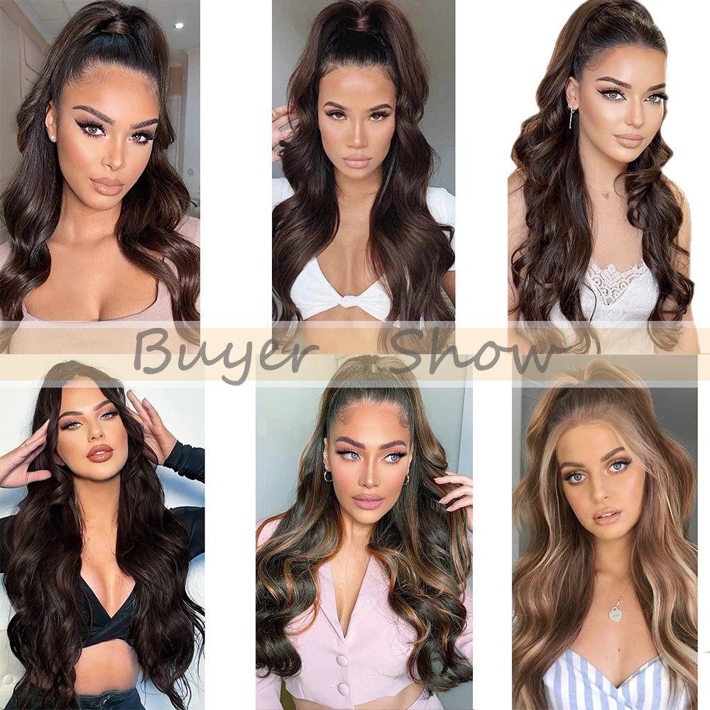 Synthetic Long Straight Claw Clip In Ponytail Hair Extensions 24Inch Heat Resistant Pony Tail Hair Piece For Women Daily Use