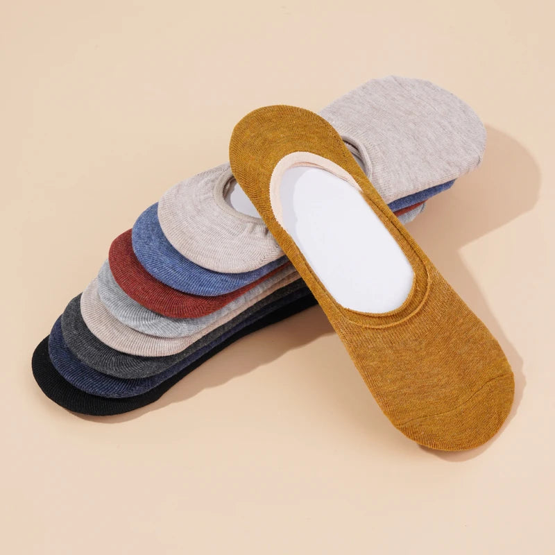 5 Pairs Women Cotton Low Cut Socks Solid Snowflake Softable Summer Silicone Non-slip Deep Mouth Prevent Heel Loss Slipper Socks